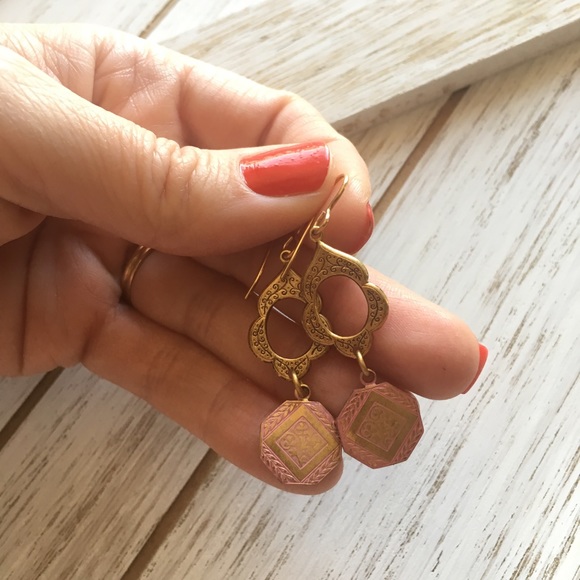 3 for $25 Solid Brass Pink and Gold Earrings - Picture 3 of 3